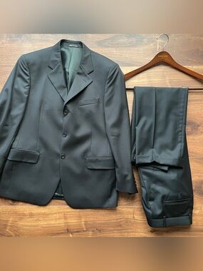 Chiavari Black wool Suit formal wedding business office tailoring made in italy